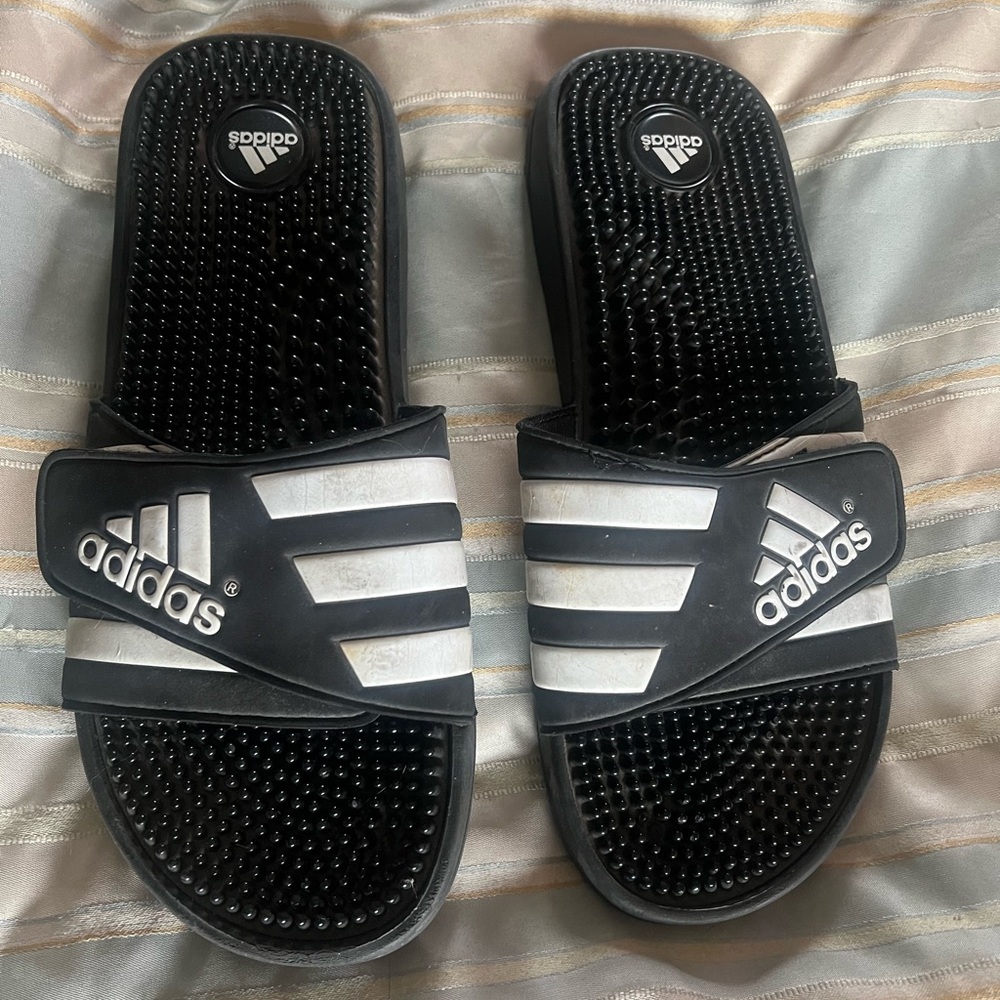 Adidas Black and White Slide Sandals